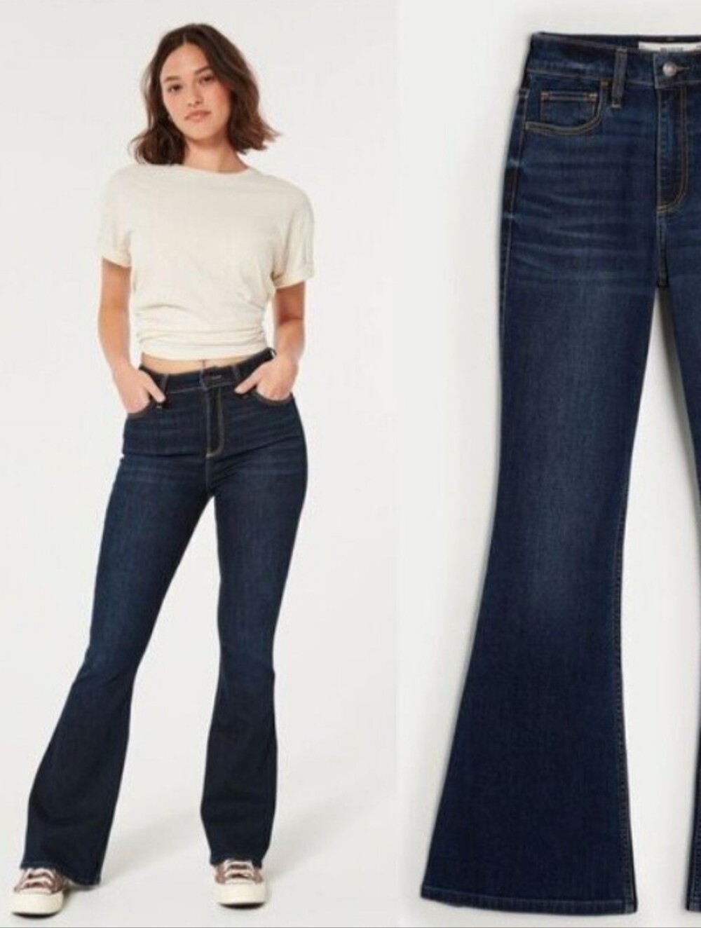 NWT Hollister High Rise Flare Jeans Dark Denim High-Rise 27 4R